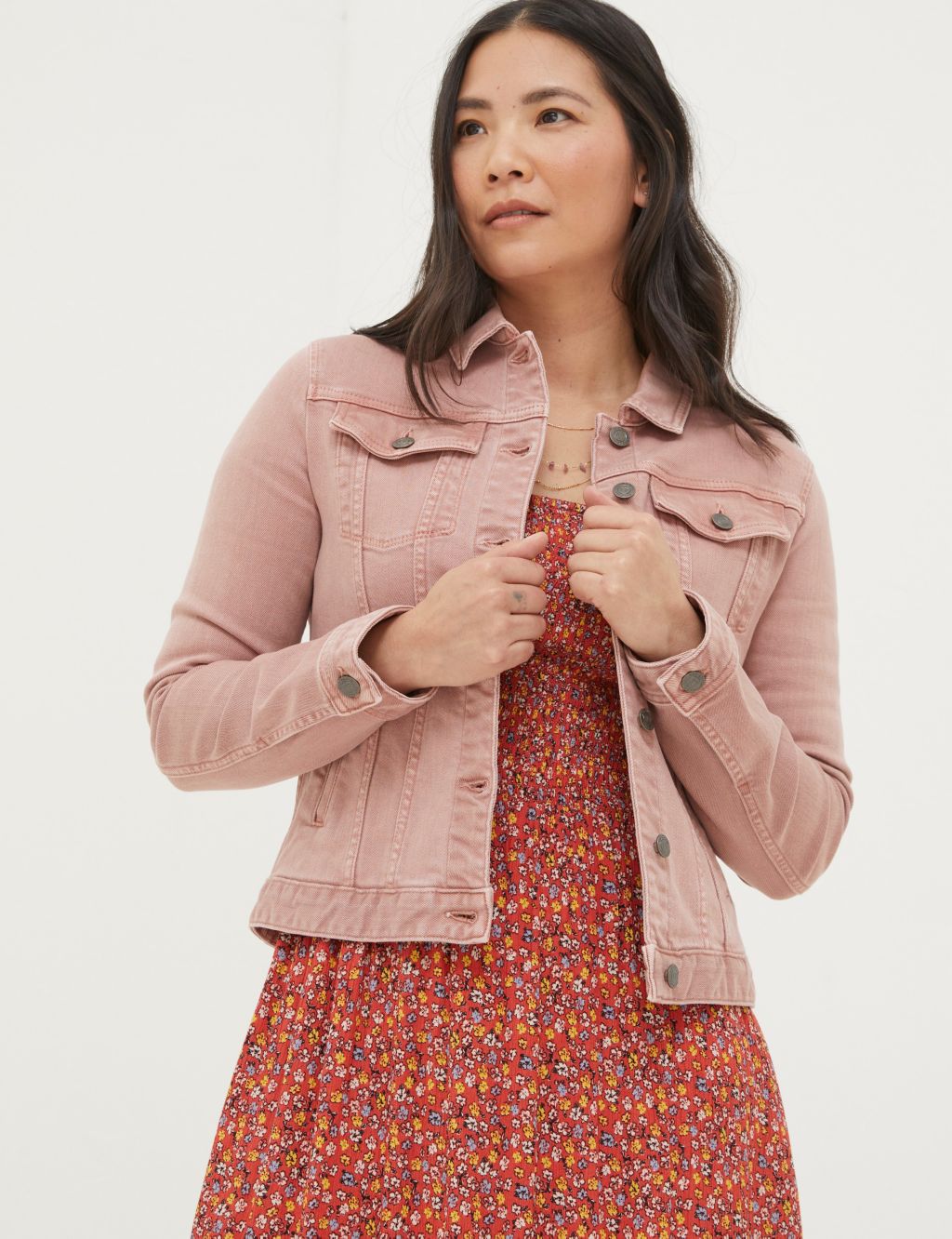 Cotton Rich Waisted Collared Jacket