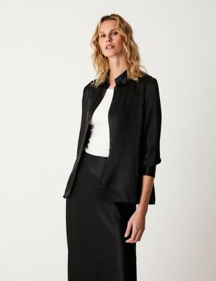 Finery London Womens Satin Collared Shirt - 12 - Black, Black