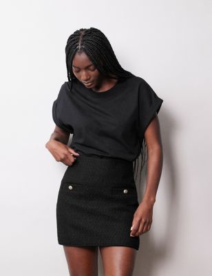 Albaray Womens Tweed Mini A-Line Skirt with Wool - 8 - Black, Black