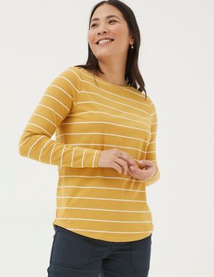 Fatface Womens Cotton Rich Striped T-Shirt - 8 - Yellow Mix, Yellow Mix