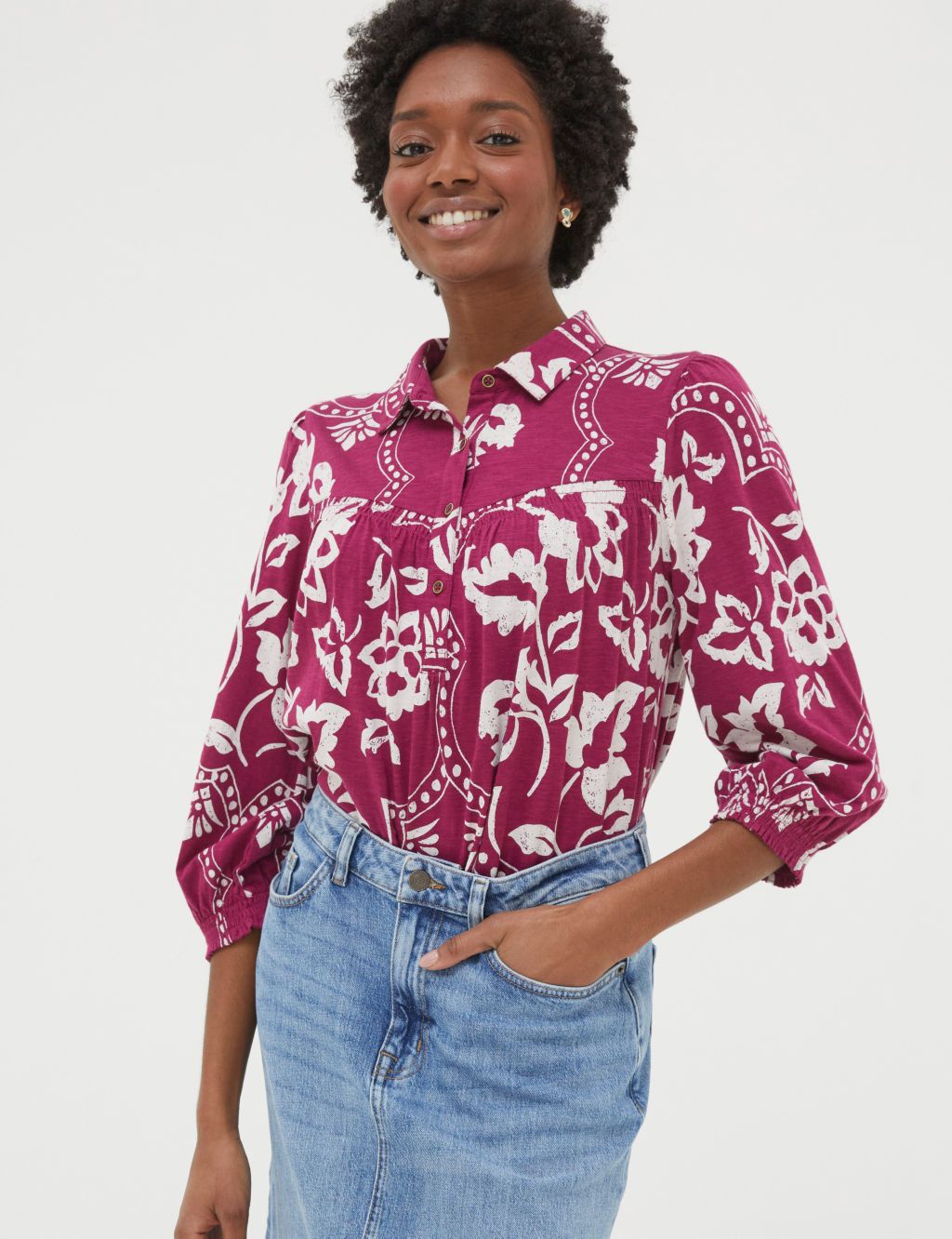 Modal Blend Floral Button Through Shirt image 1