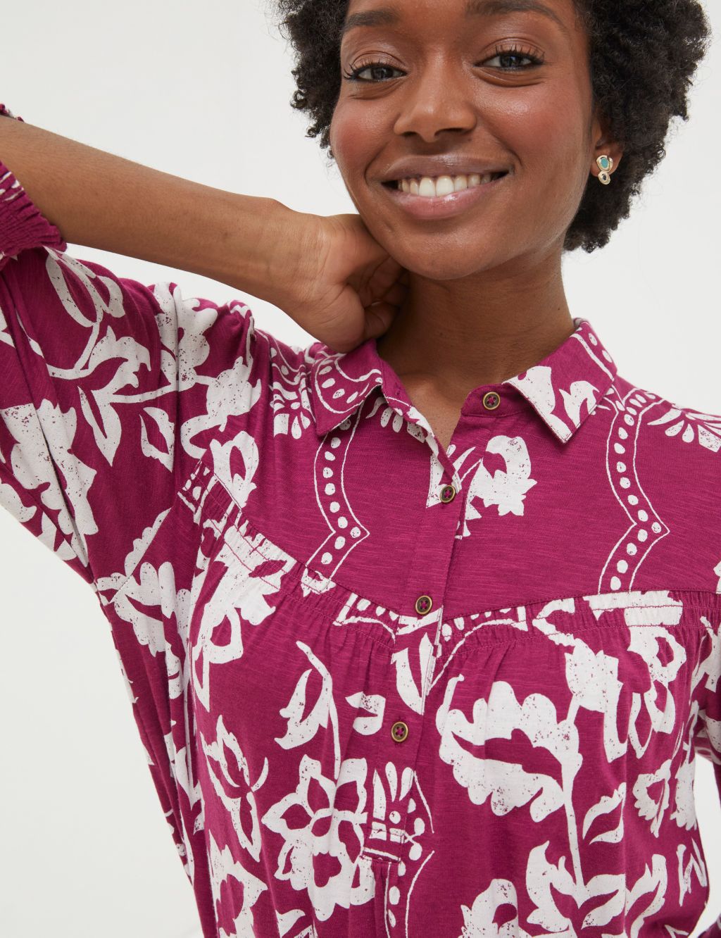 Modal Blend Floral Button Through Shirt image 4
