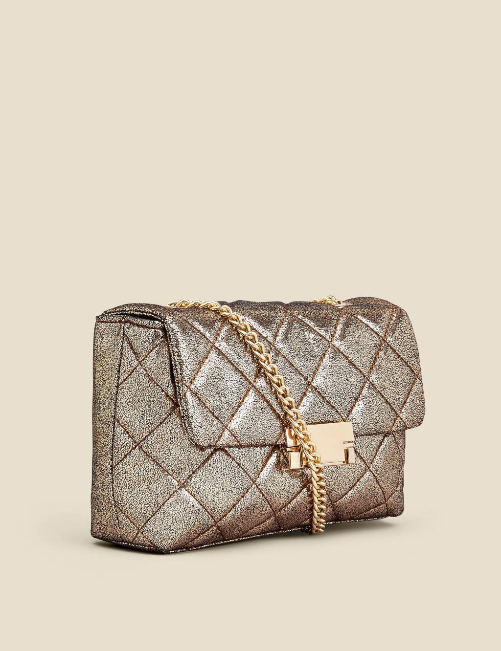Quilted Metallic Chain Strap Cross Body Bag image 3