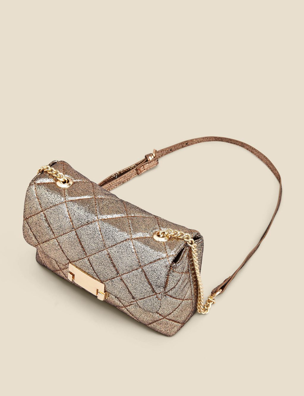 Quilted Metallic Chain Strap Cross Body Bag image 4