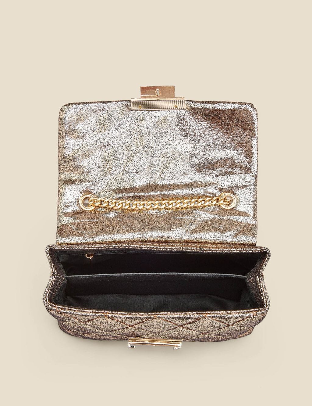 Quilted Metallic Chain Strap Cross Body Bag image 5