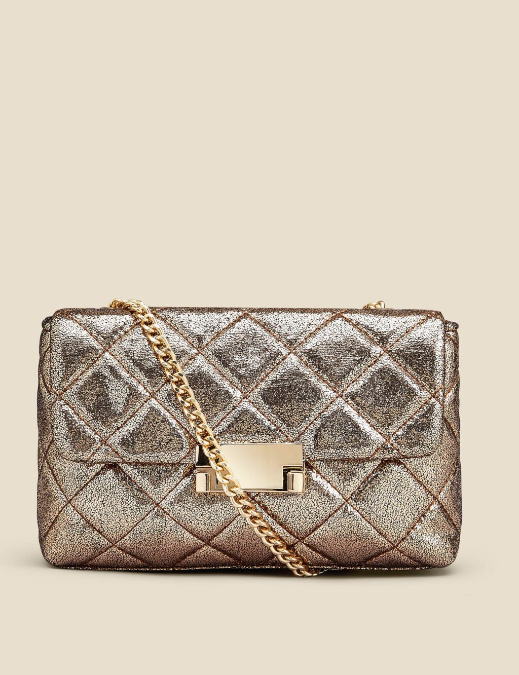 Quilted Metallic Chain Strap Cross Body Bag image 2