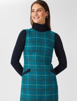 M&S Hobbs Womens Pure Wool Checked Mini Shift Dress