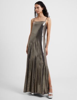 French Connection Women's Lam Square Neck Strappy Maxi Slip Dress - 16 - Silver, Silver