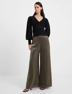 French Connection Women's Sparkly Elasticated Waist Wide Leg Trousers - Silver, Silver