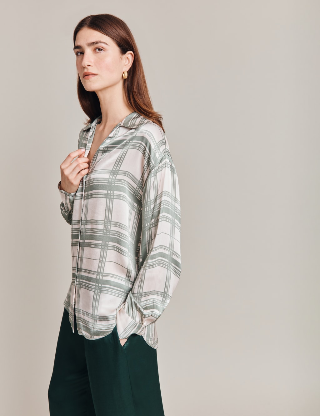 Satin Checked Collared Shirt image 2