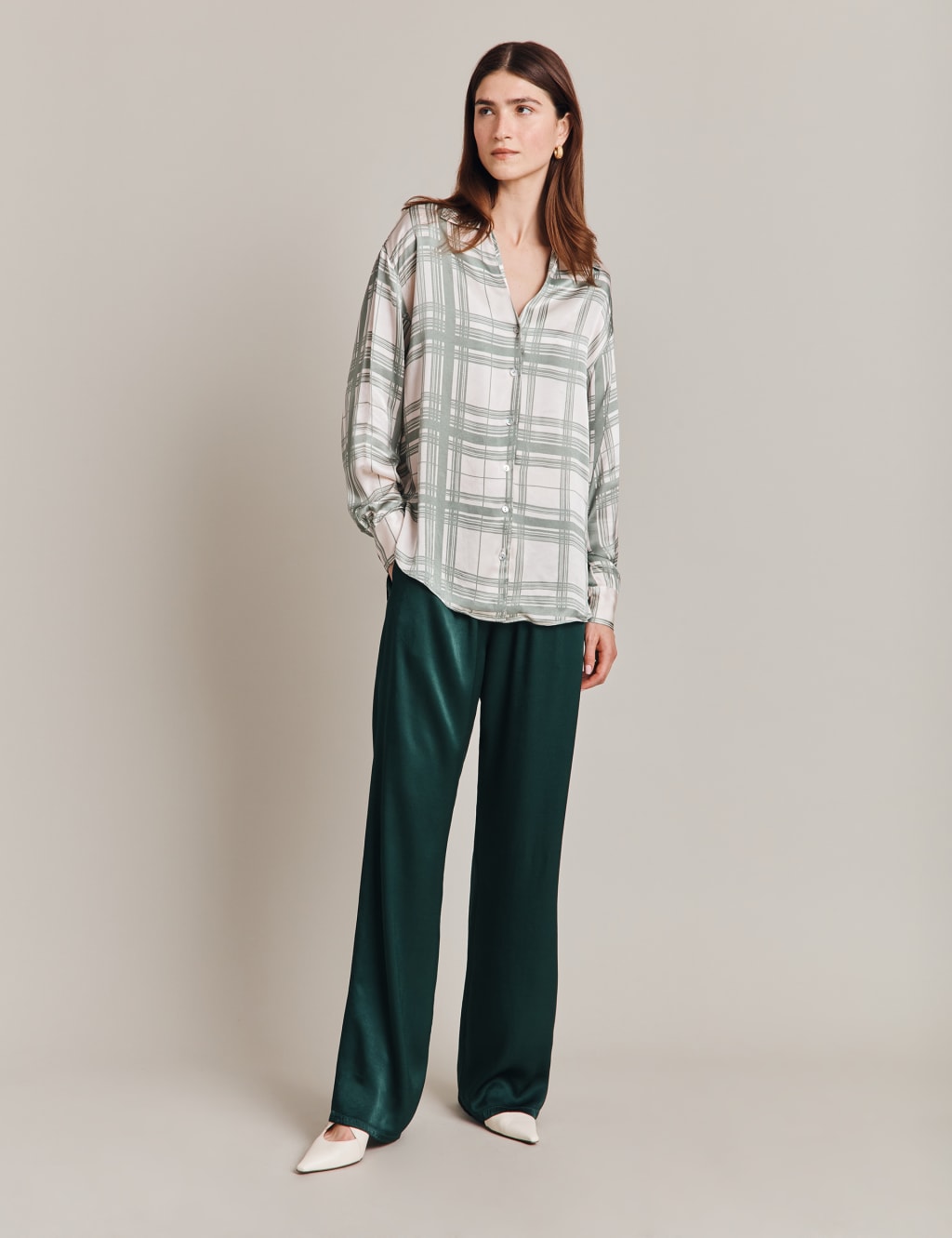 Satin Checked Collared Shirt image 3