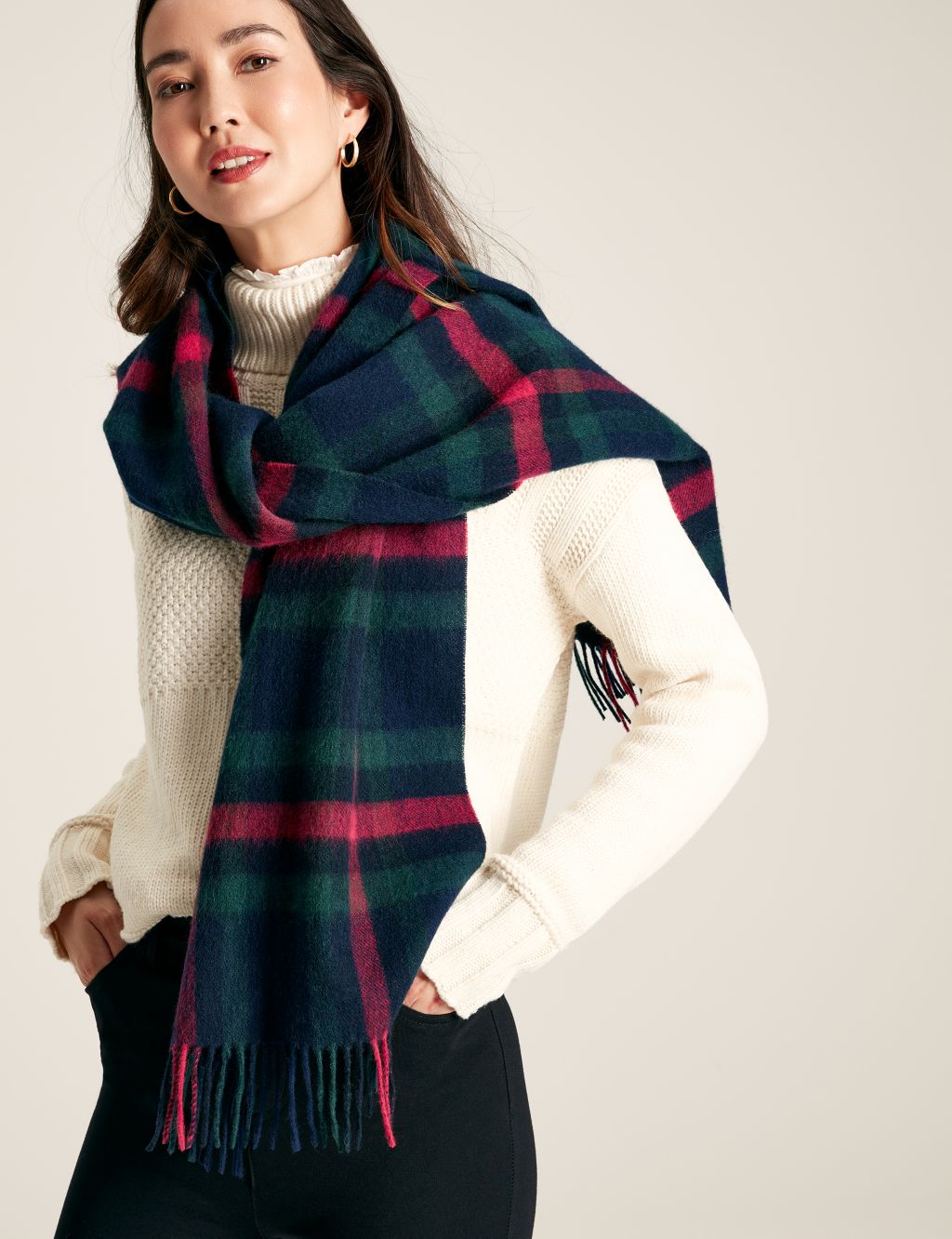 Woven Checked Fringed Scarf