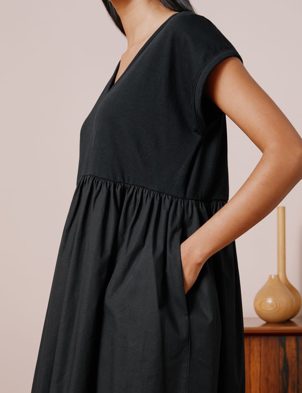 Pure Cotton V-Neck Midi Smock Dress image 4
