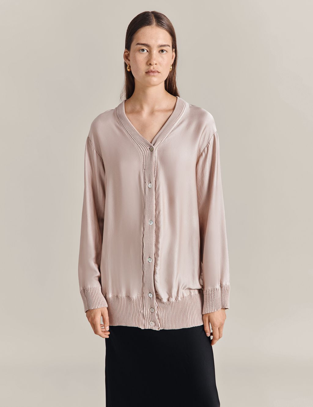 V-Neck Button Front Relaxed Cardigan