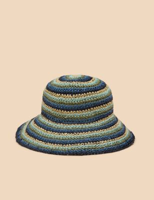 White Stuff Womens Straw Striped Bucket Hat - Blue Mix, Blue Mix