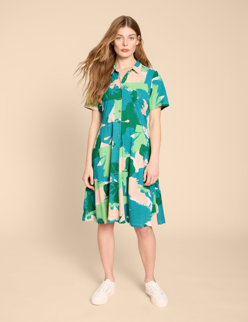 Cotton Blend Jersey Printed Shirt Dress