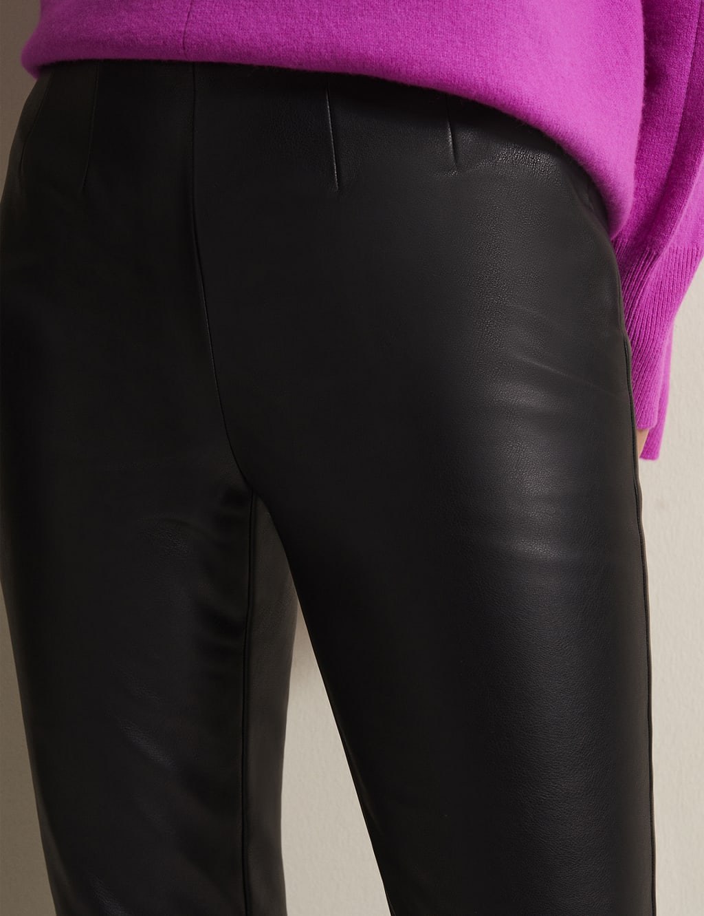 Leather Look Slim Fit Cropped Trousers image 6