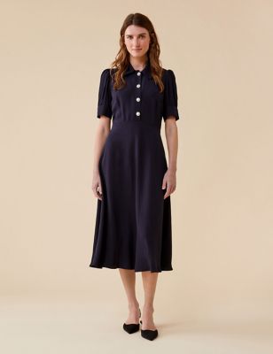 Finery London Womens Button Front Midi Waisted Dress - 8 - Navy, Navy