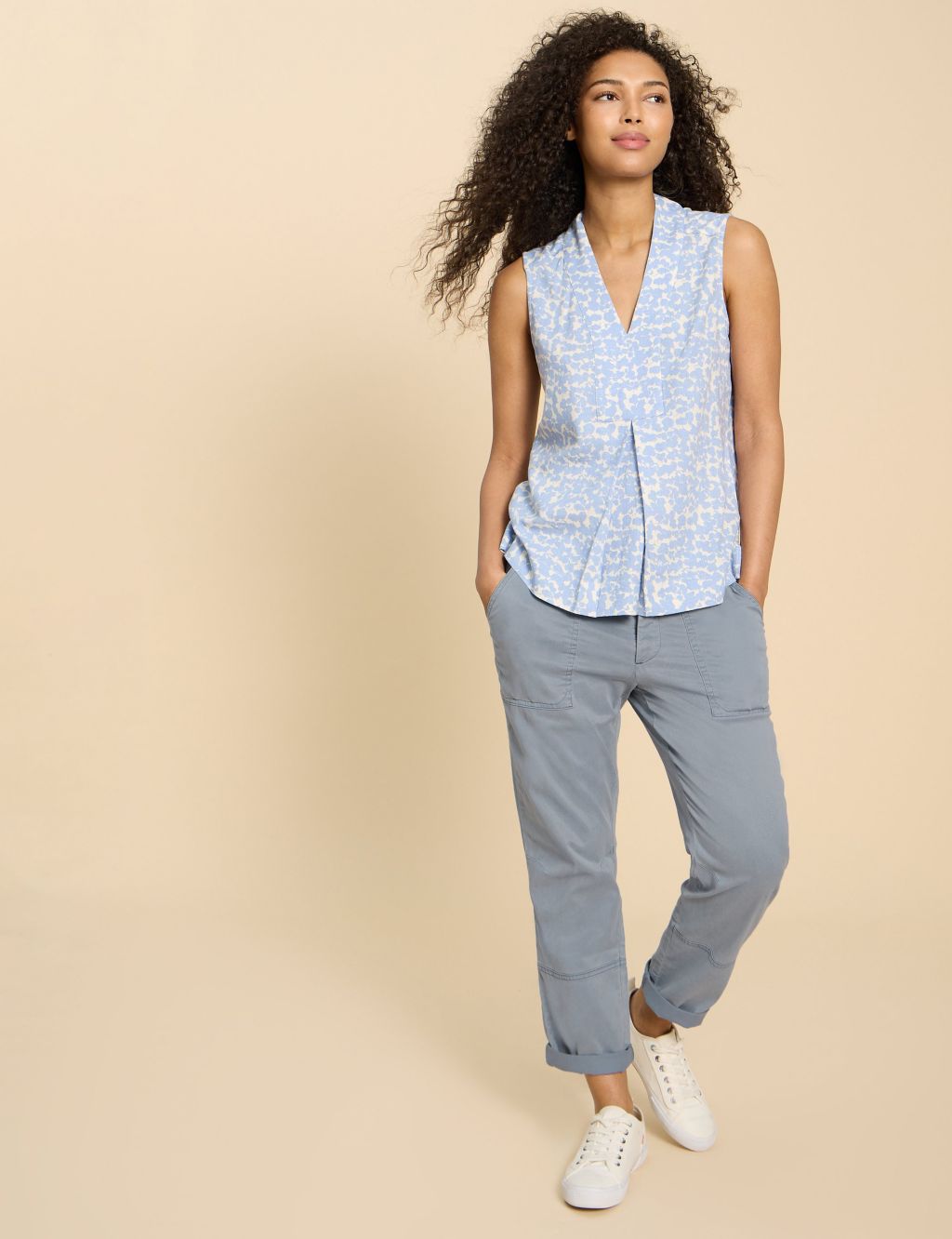 Cotton Blend Cropped Trousers