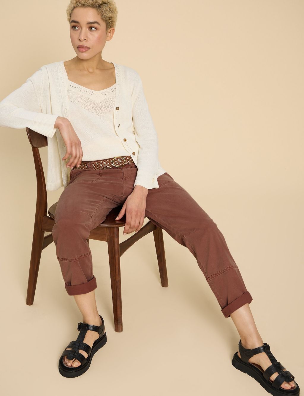 Cotton Blend Cropped Trousers