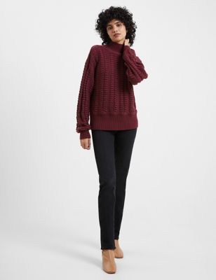 French Connection Womens Cable Knit Funnel Neck Jumper - S - Red, Red