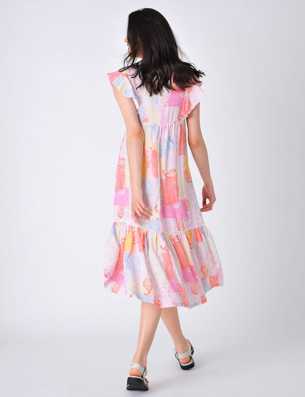 Paisley Shirred Midi Relaxed Tiered Dress image 4