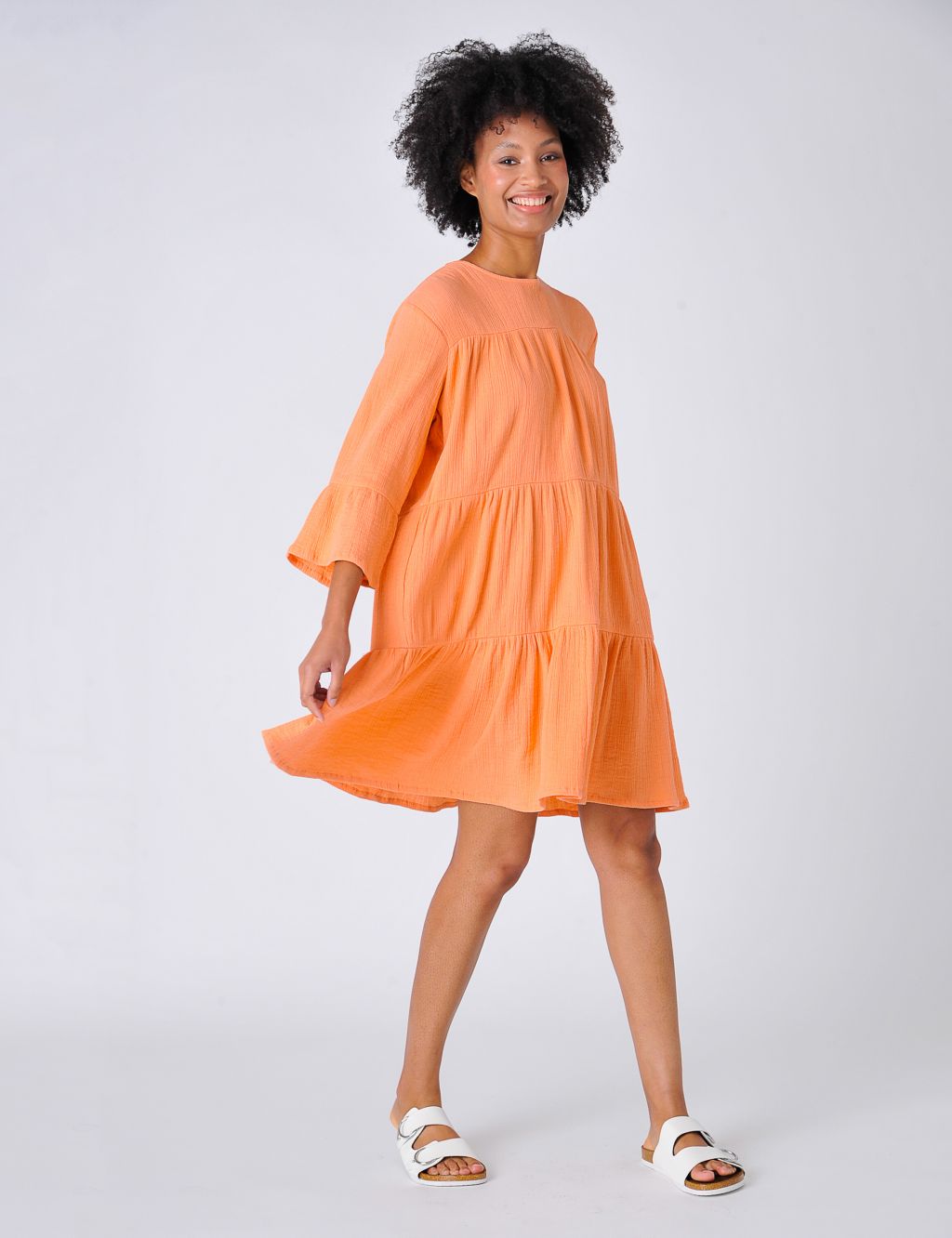 Pure Cotton Textured Relaxed Tiered Dress image 1