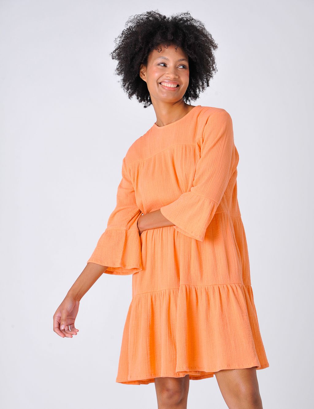 Pure Cotton Textured Relaxed Tiered Dress image 3