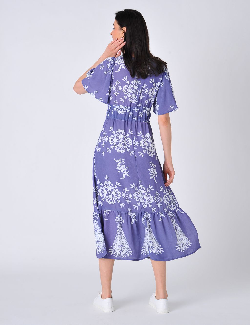Printed Tie Waist Midi Relaxed Tiered Dress image 4