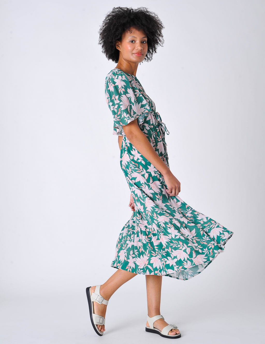 Floral Tie Waist Midi Relaxed Tiered Dress image 1