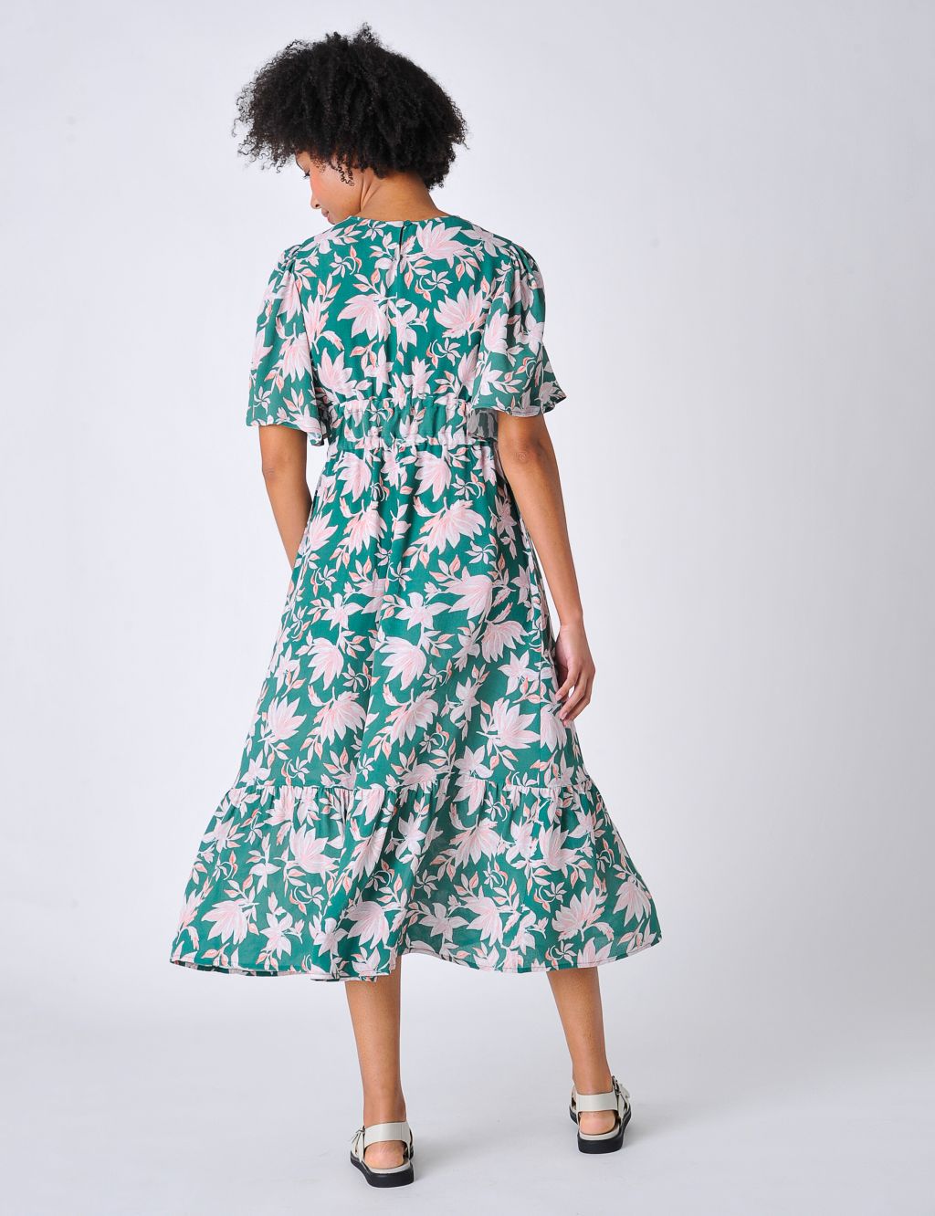 Floral Tie Waist Midi Relaxed Tiered Dress image 3