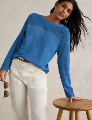 White Stuff Womens Cotton Rich V-Neck Button Front Cardigan - 6 - Blue, Blue,Pink,Natural