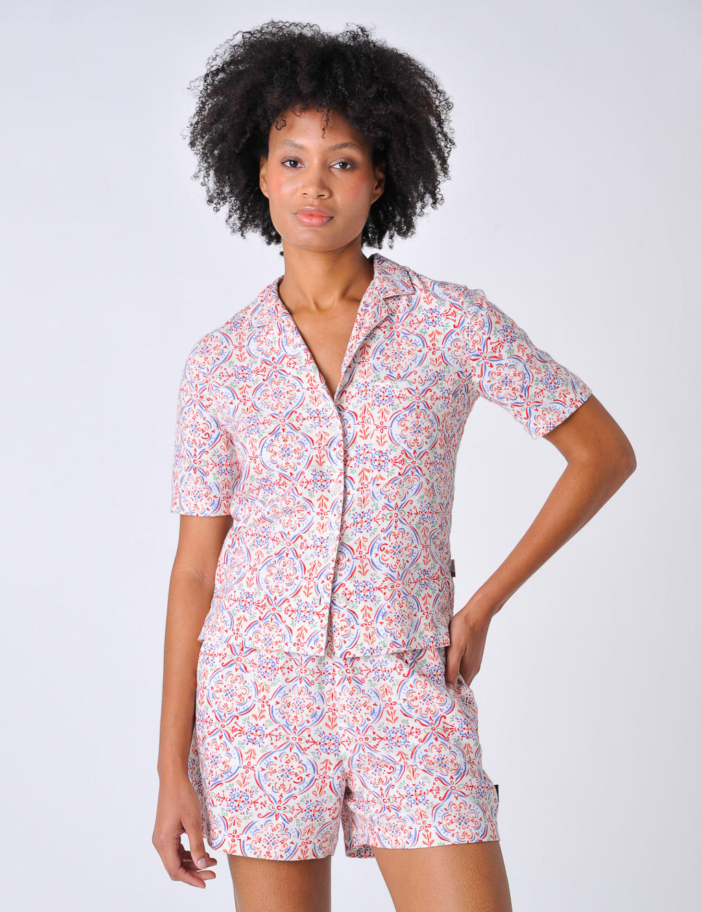 Linen Blend Printed Collared Relaxed Shirt image 1