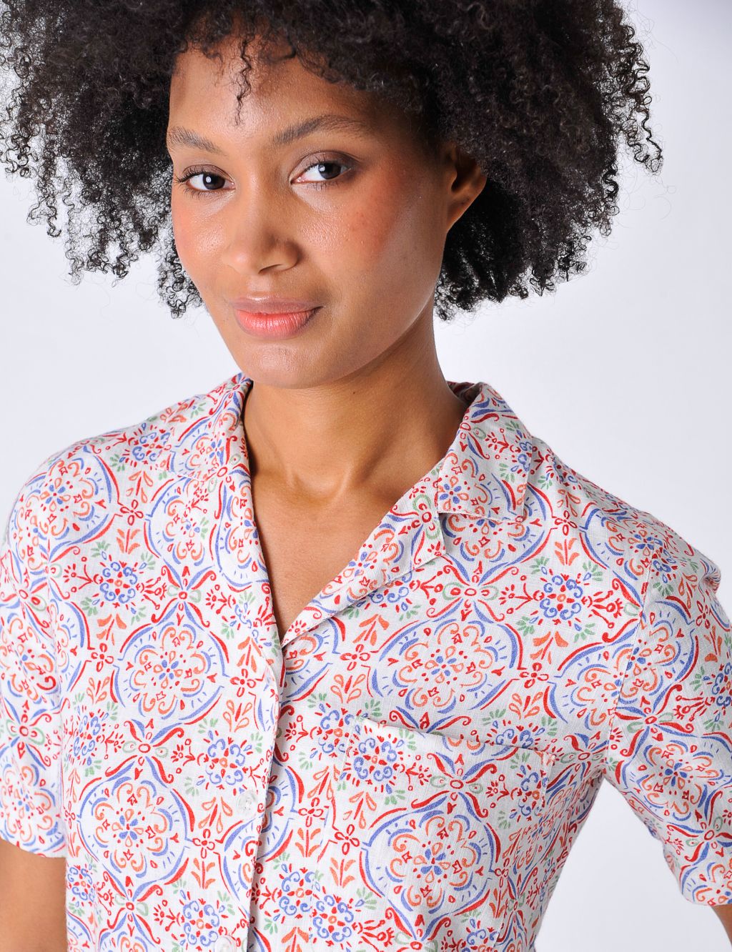 Linen Blend Printed Collared Relaxed Shirt image 4