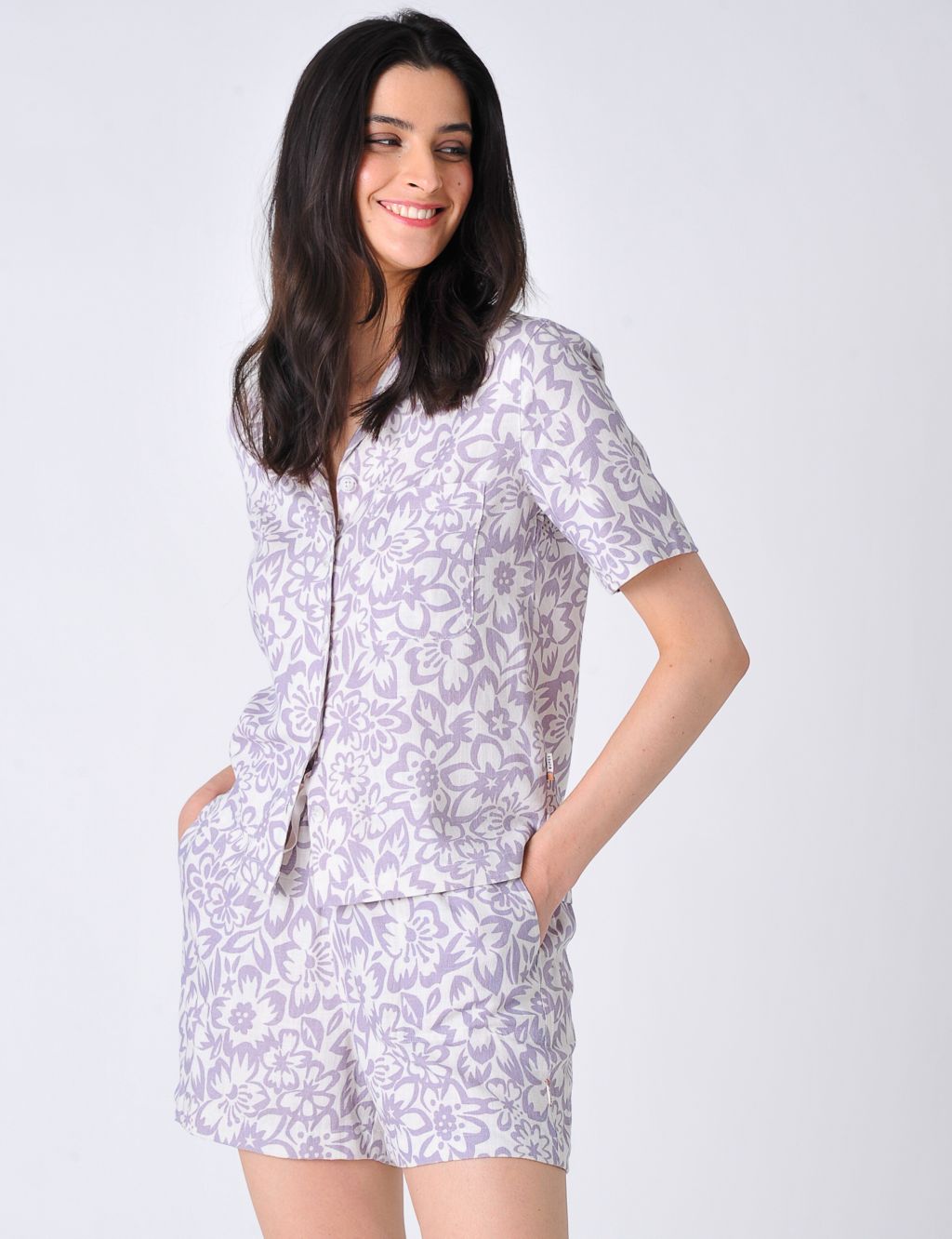 Linen Blend Printed Collared Relaxed Shirt image 1
