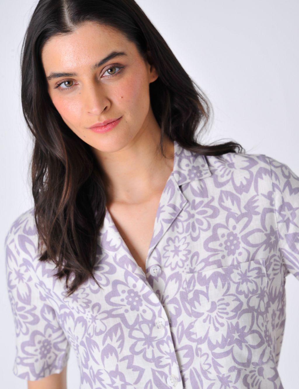 Linen Blend Printed Collared Relaxed Shirt image 4