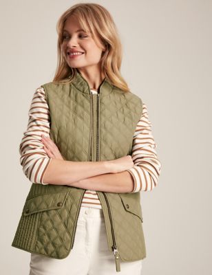 Joules Womens Textured Quilted Gilet - 8 - Green, Green,Navy
