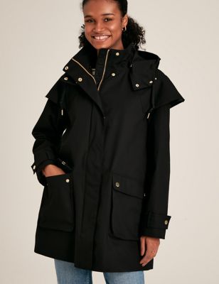 Joules Womens Pure Cotton Hooded Raincoat - 10 - Black, Black