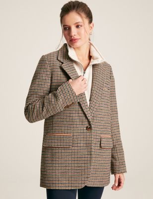 Joules Womens Houndstooth Blazer with Wool - 10 - Brown, Brown