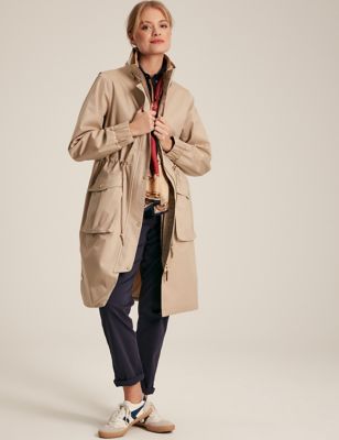 Joules Womens Pure Cotton Waterproof Longline Raincoat - 10 - Beige, Beige