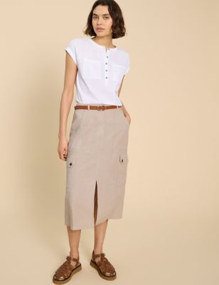 White Stuff Womens Linen Rich Midi Cargo Skirt - 10 - Natural, Natural