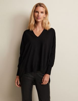 Phase Eight Womens V-Neck Shirt Knitted Top - Black, Black