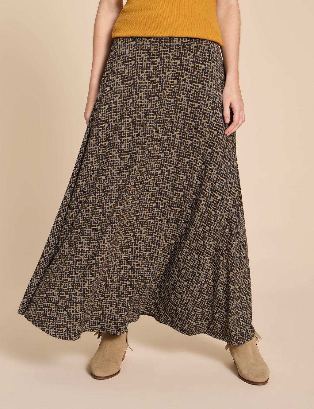 Printed Maxi A-Line Skirt