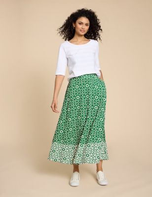 White Stuff Women's Printed Midaxi Tiered Skirt - 6REG - Green Mix, Green Mix