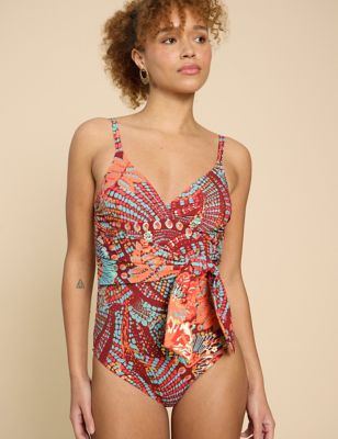 White Stuff Women's Printed V-Neck Swimsuit - 6 - Red Mix, Red Mix