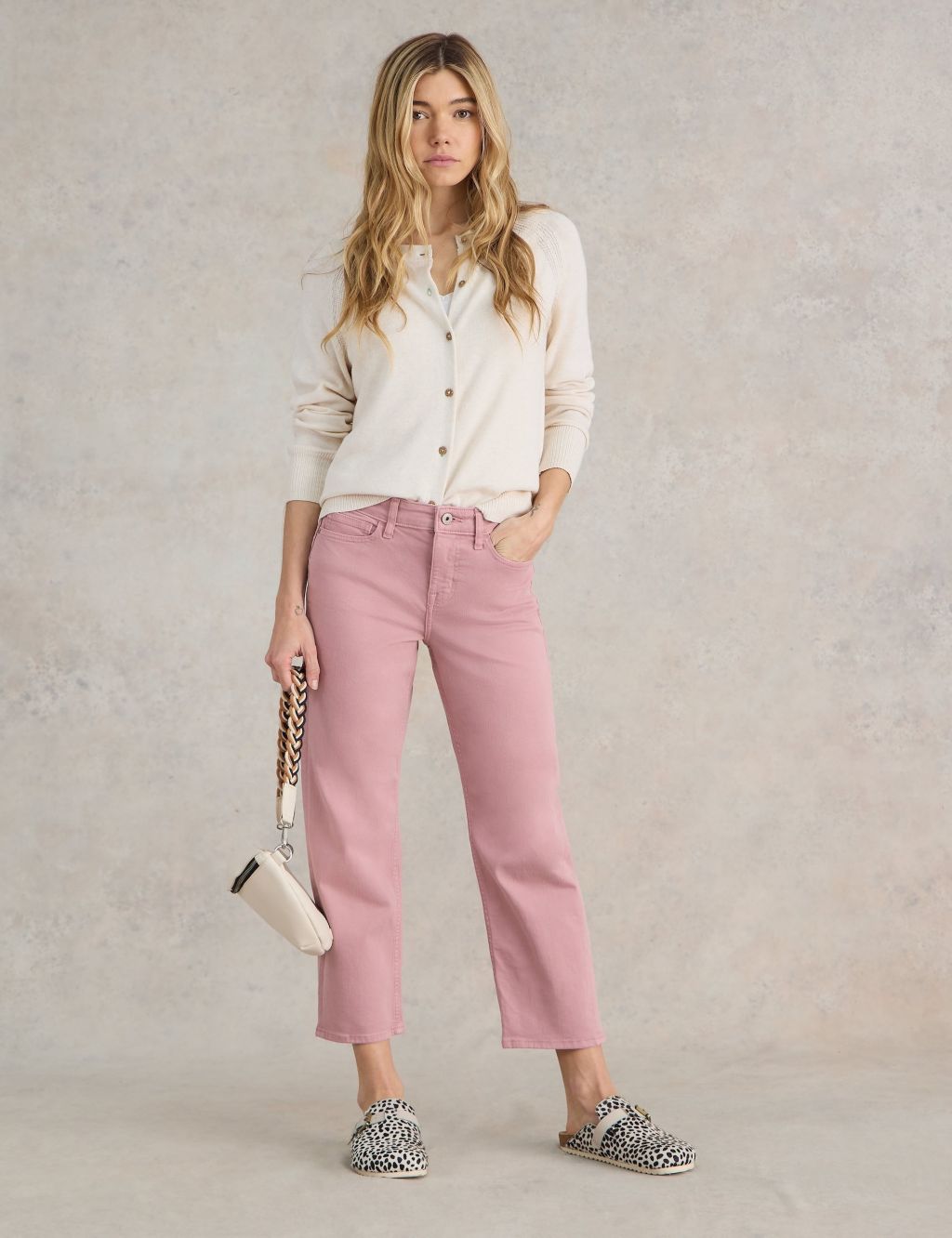 Cotton Rich Mid Rise Straight Cropped Jeans