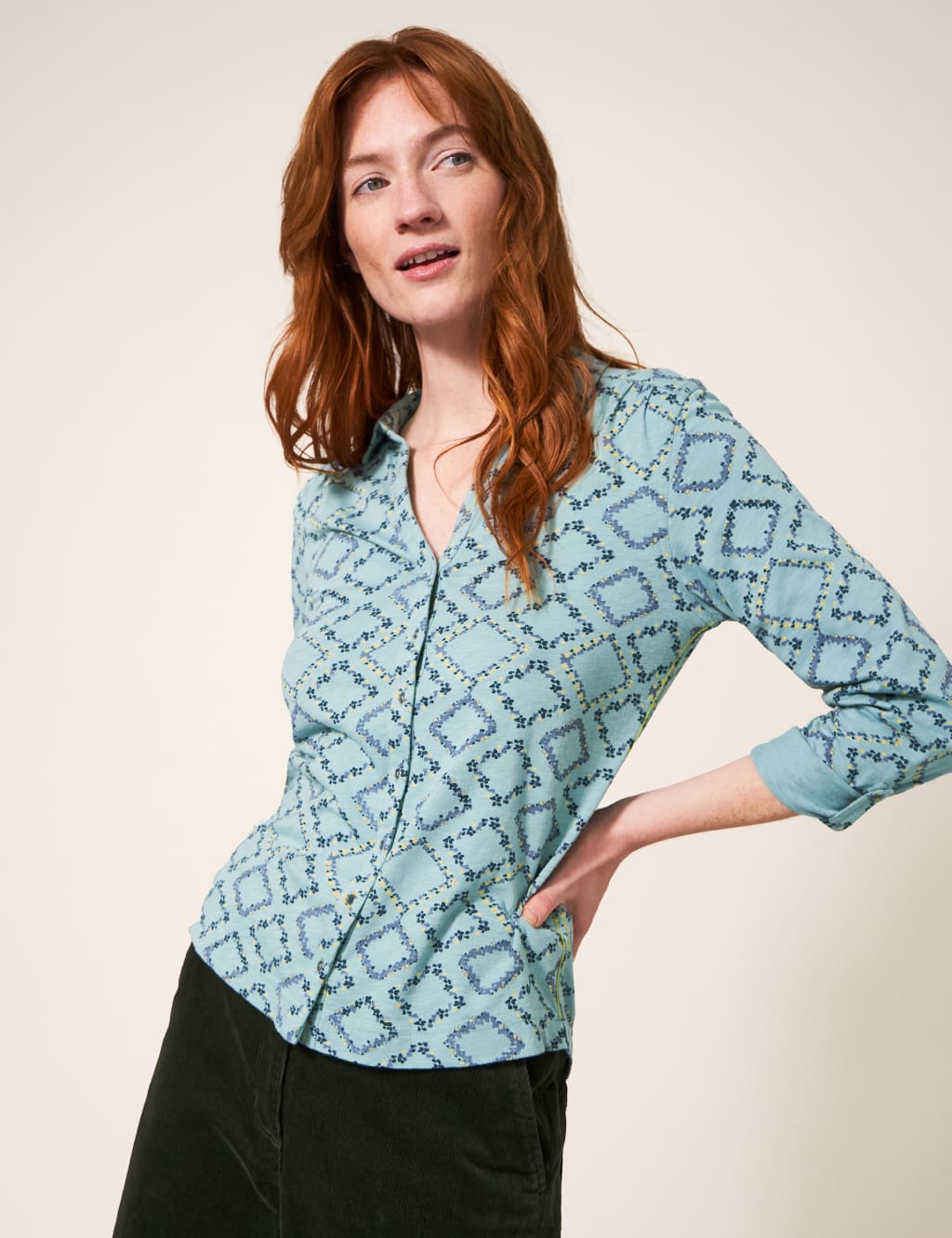 Pure Cotton Geometric Floral Collared Shirt image 1