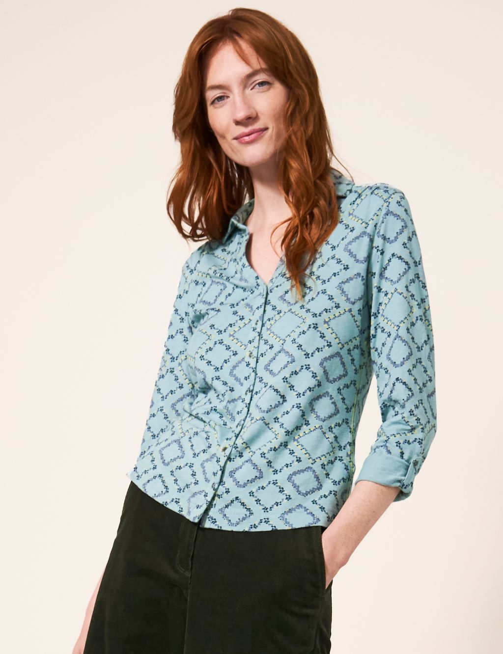 Pure Cotton Geometric Floral Collared Shirt image 5