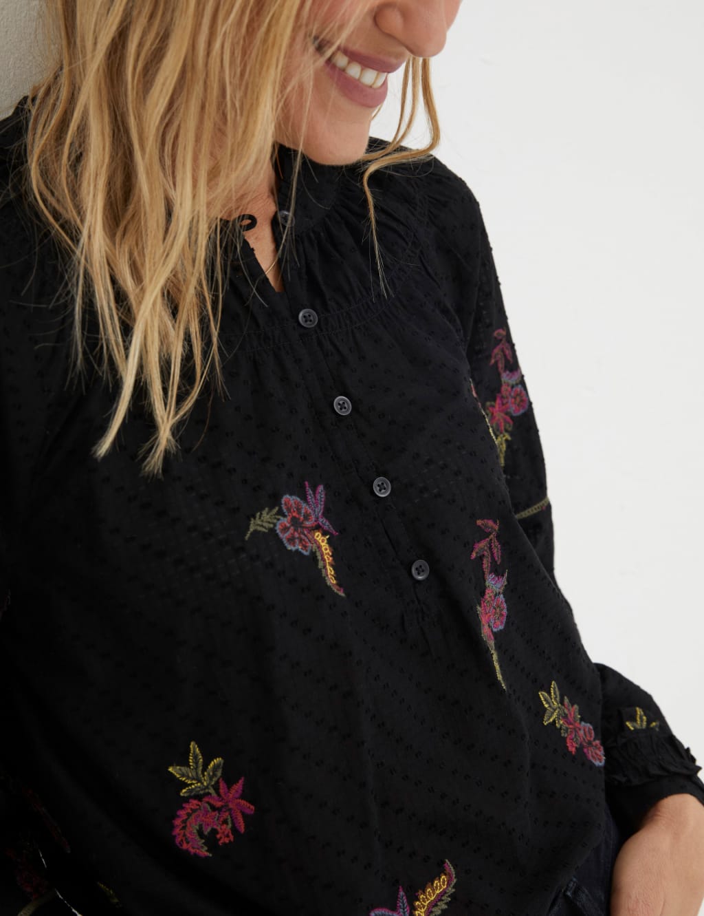Pure Cotton Embroidered High Neck Blouse image 4