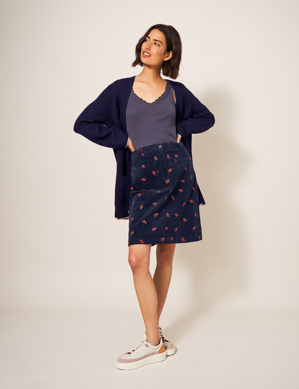 Cord Floral Embroidered Mini A-Line Skirt image 1